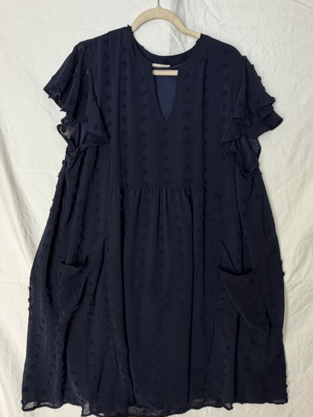 JODIFL Navy Textured Flutter-Sleeve Midi Dress 3X